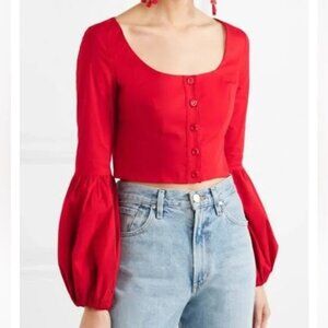 STAUD Red Poplin Long Sleeve "Monica" Cropped Top / Size Small